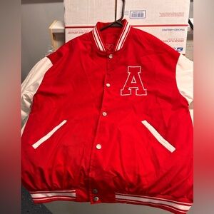 Red and white jacket with letter A